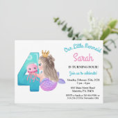 Watercolor Zeemeermin 4de Verjaardagsfeest Uitnodi Kaart (Staand voorkant)