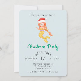 Watercolor Zeemeermin Kerstfeestje Kaart