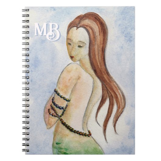 Watercolor Zeemeermin Monogram Spiral Notebook Notitieboek (Voorkant)