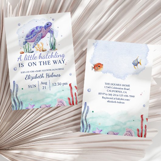 Watercolor Zeemeermin Schildpad Baby Shower Kaart