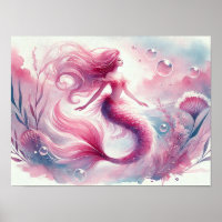 Watercolor Zeemeermin Wandkunst