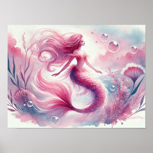 Watercolor Zeemeermin Wandkunst Poster (Voorkant)