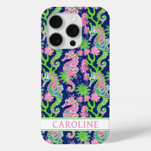Watercolor Zeepaarden met Monogram Case-Mate iPhone Case (Achterkant)