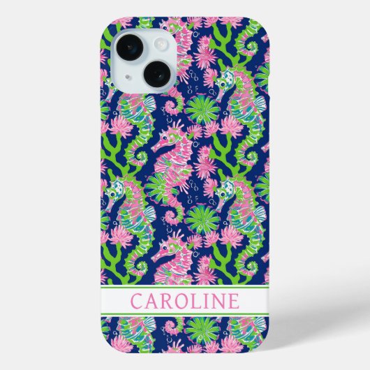 Watercolor Zeepaarden met Monogram Case-Mate iPhone Case (Achterkant)
