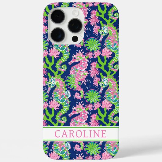 Watercolor Zeepaarden met Monogram Case-Mate iPhone Case (Achterkant)