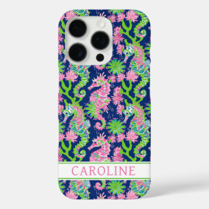 Watercolor Zeepaarden met Monogram  iPhone 16 Pro Hoesje