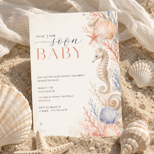 Watercolor Zeeschelp Ze zien je snel Baby Shower Kaart