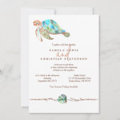 Watercolor Zeeschildpad & Monstera Blad Bruiloft Kaart (Voorkant)
