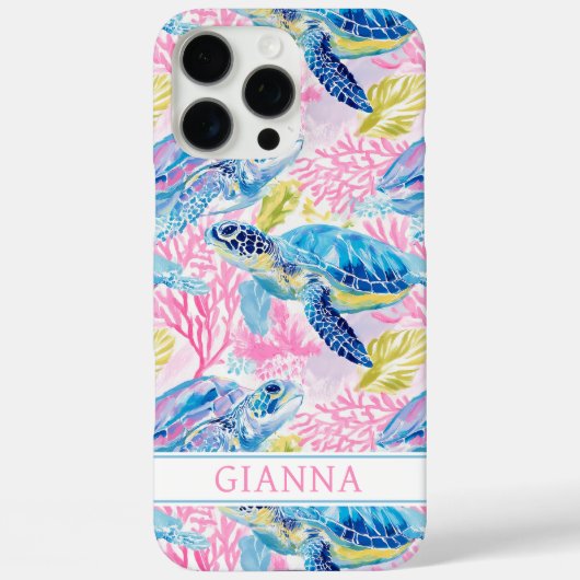 Watercolor Zeeschildpadden Monogram Case-Mate iPhone Case (Achterkant)