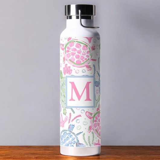 Watercolor Zeeschildpadden / Monogram Kust Waterfles