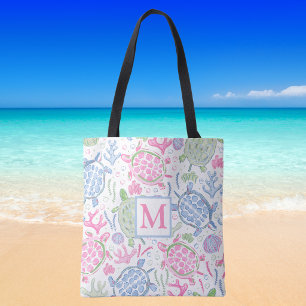 Watercolor Zeeschildpadden Monogram / Voorbereid K Tote Bag