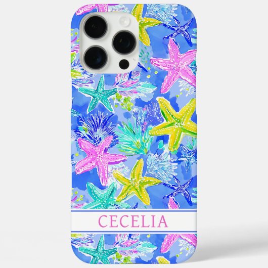 Watercolor Zeester met Initialen Case-Mate iPhone Case (Achterkant)