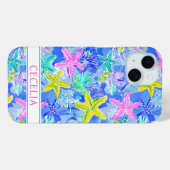 Watercolor Zeester met Initialen Case-Mate iPhone Case (Achterkant (horizontaal))