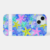 Watercolor Zeester met Initialen iPhone 15 Case (Achterkant horizontaal)