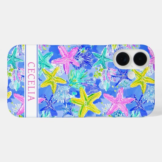 Watercolor Zeester Monogram Case-Mate iPhone Case (Achterkant (horizontaal))