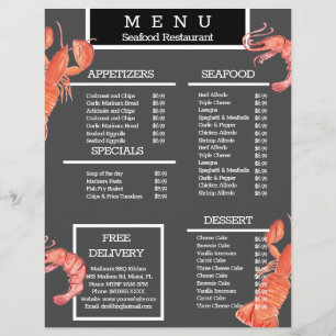 Watercolor Zeevruchten Krab Grill Restaurant Menu