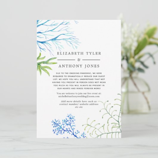 Watercolor Zeewier Bruiloft Beperkte Gastlijst Aankondiging (Staand voorkant)