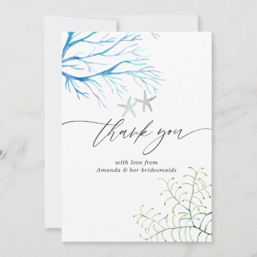 Watercolor Zeewier Strand Bruiloft Feest Bedankkaart (Voorkant)