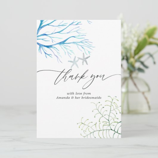 Watercolor Zeewier Strand Bruiloft Feest Bedankkaart (Staand voorkant)