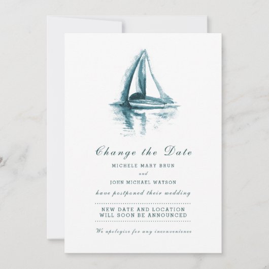 Watercolor Zeilboot Datum Wijzigen Kaart (Voorkant)