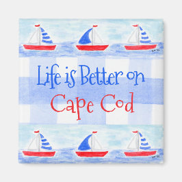 Watercolor Zeilboot Geruit LIFE is Beter PLAATSNAA Magneet