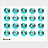 Watercolor Zeilboot Palmbomen & Lichtslingers Ronde Sticker (Vel)