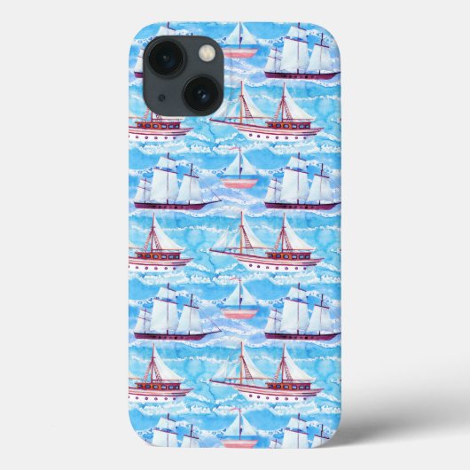 Watercolor Zeilschepen Patroon Case-Mate iPhone Case (Achterkant)
