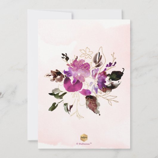 Watercolor Zoete Erwten Kersenrood Bruiloftslunch Kaart (Achterkant)