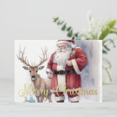 Watercolor Zoete Kerstman met Rendieren Kaart (Staand voorkant)