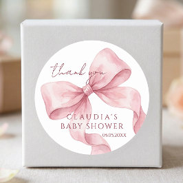 Watercolor Zoete Roze Strik Baby Shower Bedankt Ronde Sticker