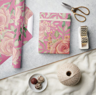 Watercolor Zoete Sinaasappel Lichtroze Rozen Cadeaupapier