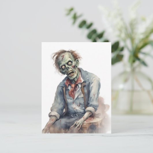 Watercolor Zombie Briefkaart (Staand voorkant)