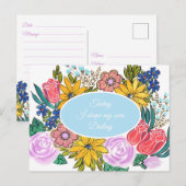 Watercolor Zomer Bloemen Gepersonaliseerde Postkaa Briefkaart (Voorkant / Achterkant)