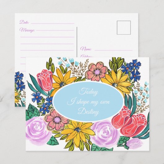 Watercolor Zomer Bloemen Gepersonaliseerde Postkaa Briefkaart (Voorkant / Achterkant)