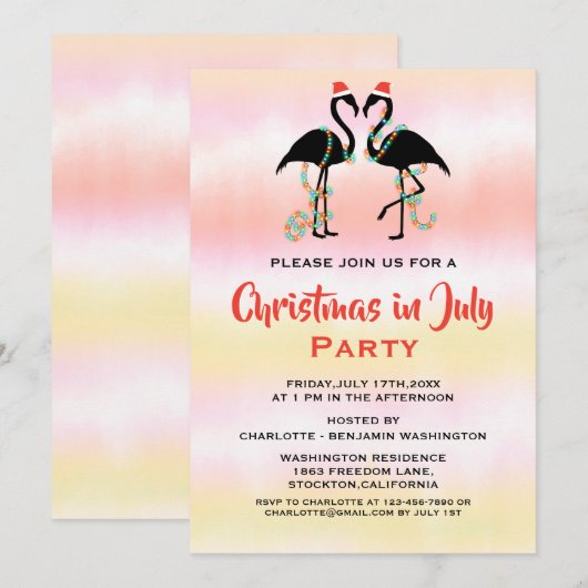 Watercolor Zomer Flamingo's Kerstmis In Juli Kaart (Voorkant / Achterkant)