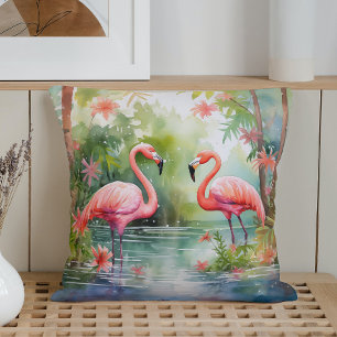 Watercolor Zomer Flamingo's Kussen