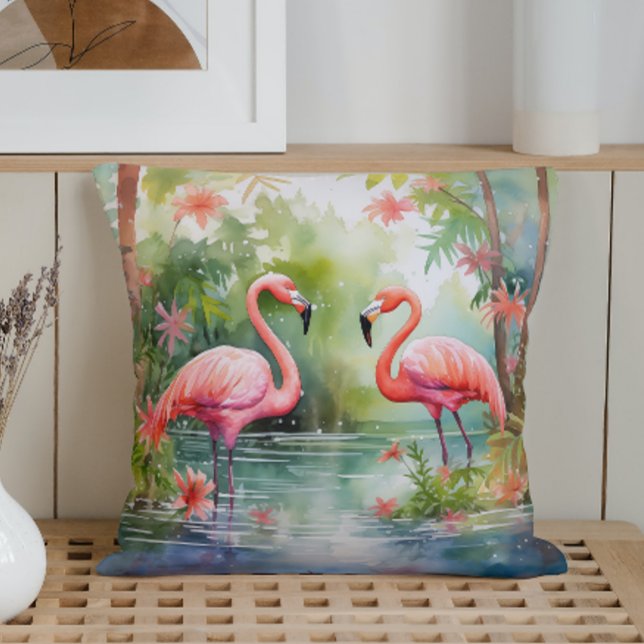 Watercolor Zomer Flamingo's Kussen (Creator heeft geüpload)