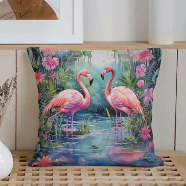 Watercolor Zomer Flamingo's Kussen (Creator heeft geüpload)
