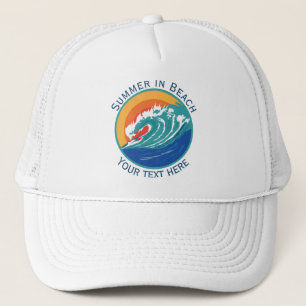 Watercolor Zomer op Strand Vintage Golf en Zon Trucker Pet