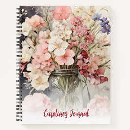 Watercolor Zomer Roze Boeket Cottagecore Journaal Notitieboek