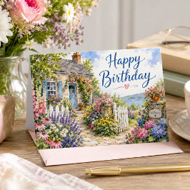 Watercolor Zomer Strand Cottage Tuin Verjaardag Kaart
