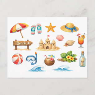 Watercolor Zomer Strand Pret Briefkaart