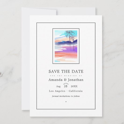 Watercolor Zomer Strand Trouwfoto Save The Date (Voorkant)