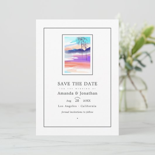Watercolor Zomer Strand Trouwfoto Save The Date (Staand voorkant)