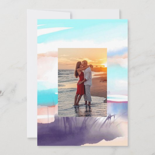 Watercolor Zomer Strand Trouwfoto Save The Date (Achterkant)