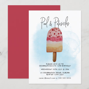 Watercolor Zomer Zwembad & Popsicle Feest Verjaard Kaart
