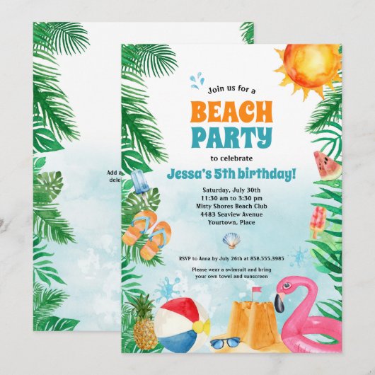 Watercolor Zomerfeest op het Strand Kaart (Voorkant / Achterkant)