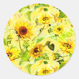 Watercolor Zonnebloem 2 Ronde Sticker