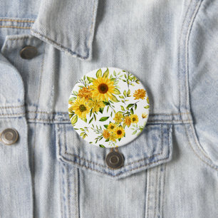 Watercolor Zonnebloem 8 Ronde Button 7,6 Cm