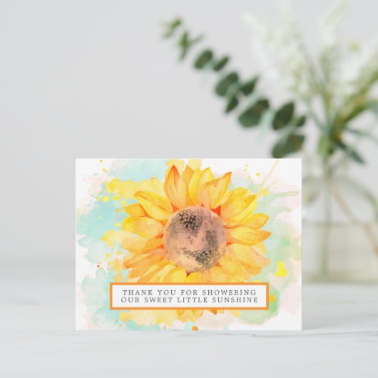 Watercolor Zonnebloem Baby Shower Bedankt Briefkaart (Staand voorkant)